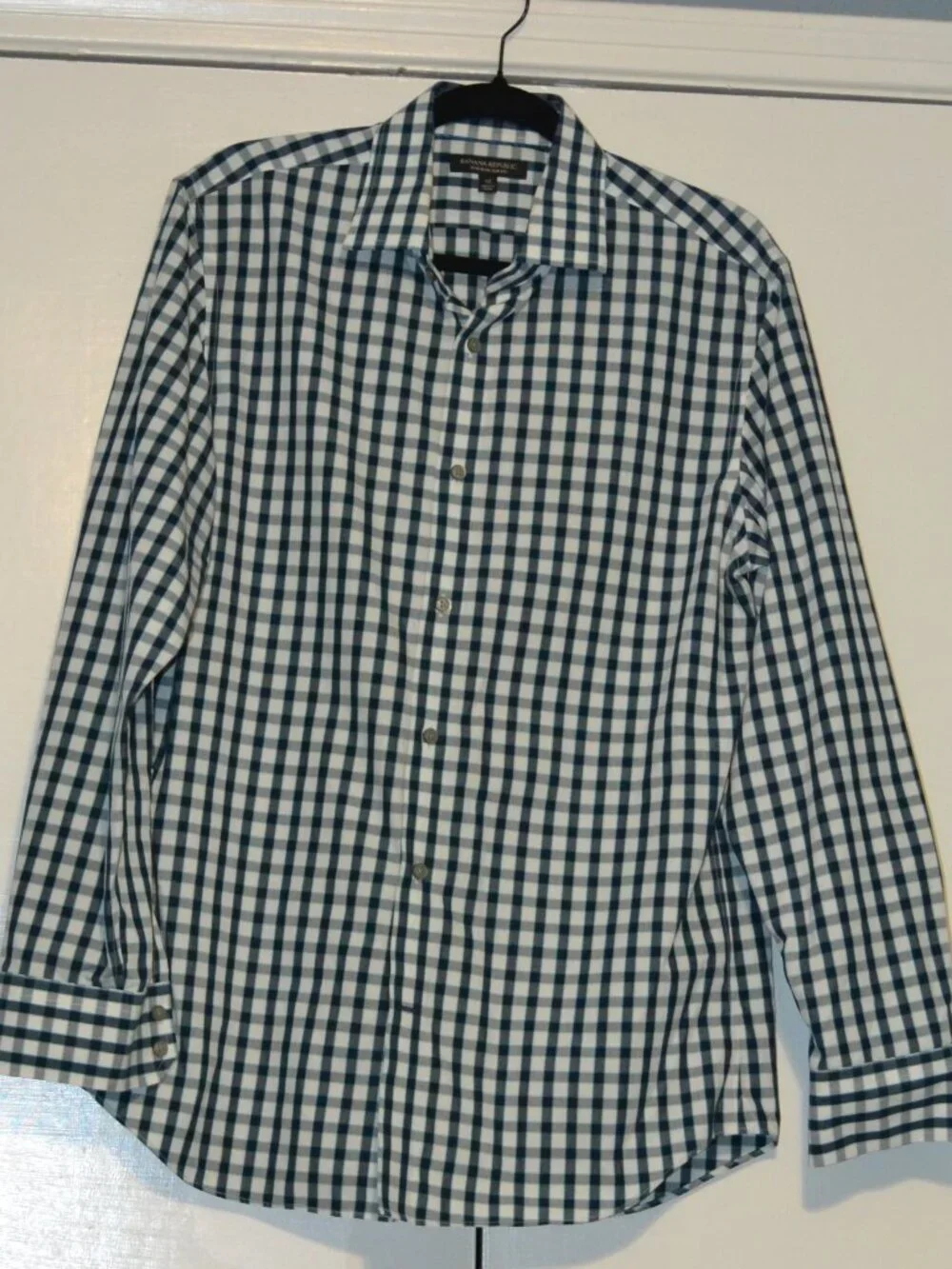 Banana Republic Men’s Blue Gray Plaid Non-Iron Slim Fit Button Down Shirt Size M